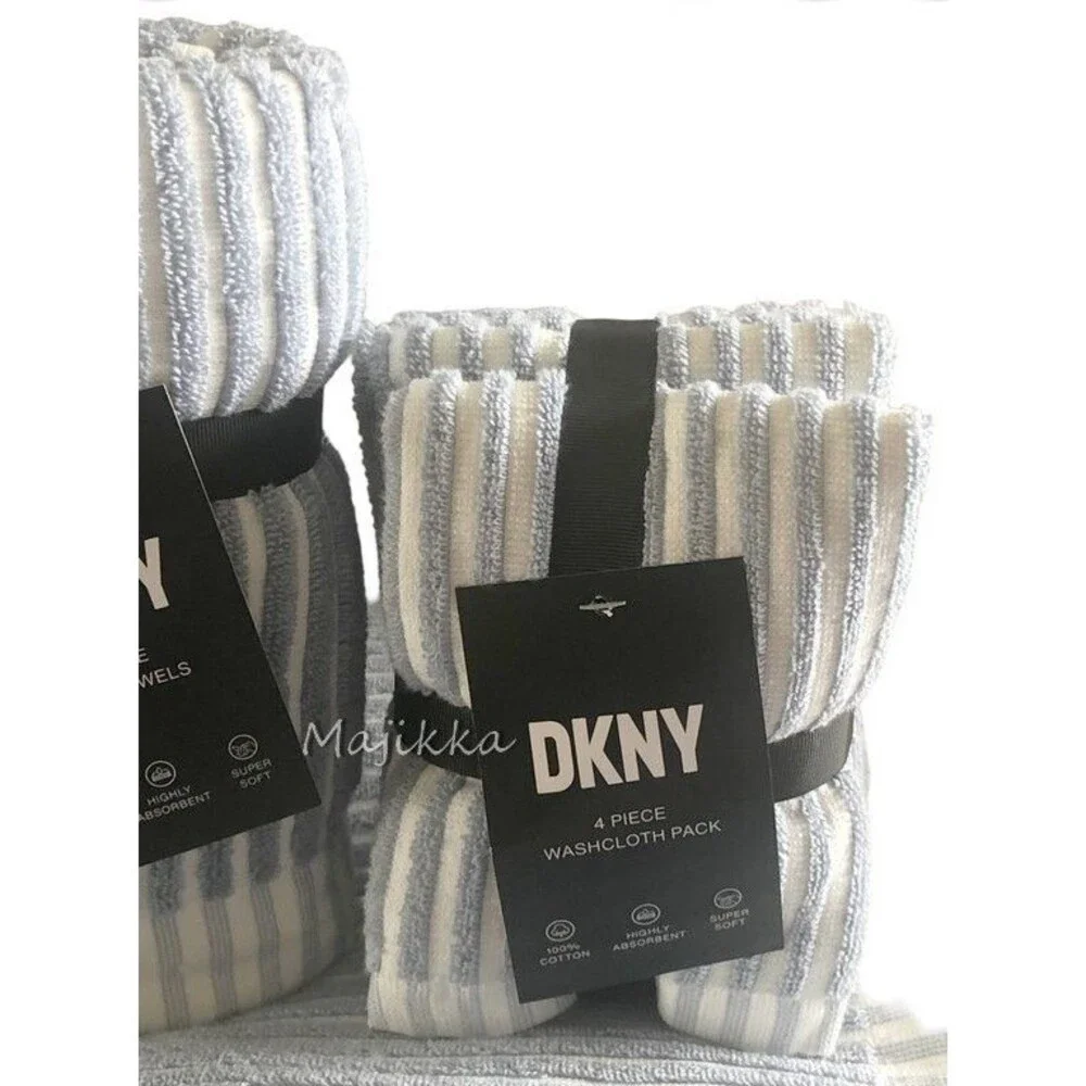 DKNY Cabana Striped 8 Pc Towel Set Blue White 2 Bath Towels 2 Hand 4 Washcloth